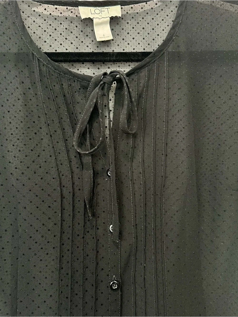 LOFT Black Dotted Sheer Button-Front Blouse